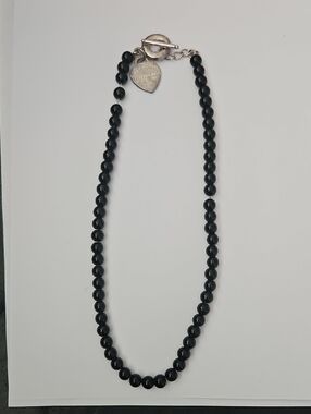 Tiffany & Co. Black 60pcs Onyx Stone Toggle Necklace Sv925 45cm 0.75cm Stone
